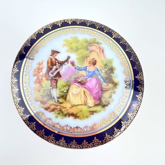 Vintage Limoges France Fragonard Jewelry/Trinket Box Blue Courting Couple - Picture 4 of 10